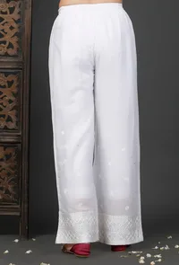 White Cotton Flower Embroidered Palazzos image 3