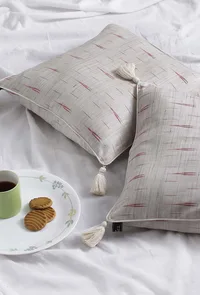 Set of 2: Ivory Beige Ikat Cotton Cushion Covers image 6
