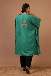 Sea Green Cotton Crush Ari Embroidered Kaftan- Free Size image 4