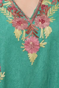 Sea Green Cotton Crush Ari Embroidered Kaftan- Free Size image 5