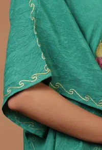 Sea Green Cotton Crush Ari Embroidered Kaftan- Free Size image 6