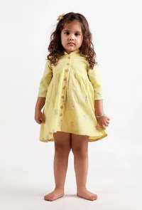 Yellow Full Sleeves Dobby Dress image 1