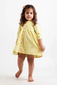 Yellow Full Sleeves Dobby Dress image 2