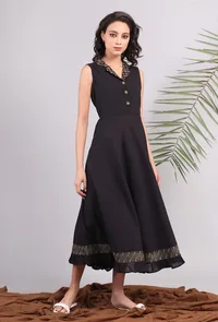 Black Midi Shirt Dress with Kantha Embroidery image 2