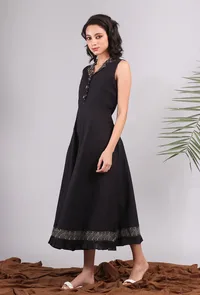 Black Midi Shirt Dress with Kantha Embroidery image 3