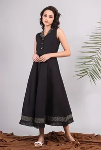 Black Midi Shirt Dress with Kantha Embroidery image 4