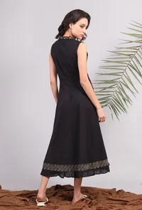 Black Midi Shirt Dress with Kantha Embroidery image 5