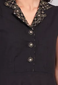 Black Midi Shirt Dress with Kantha Embroidery image 6