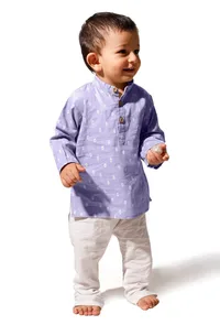 Tawny Blue Cotton Kurta Pyjama Set image 1
