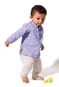 Tawny Blue Cotton Kurta Pyjama Set image 2