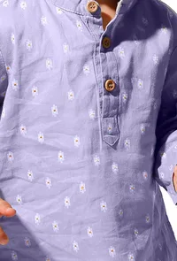 Tawny Blue Cotton Kurta Pyjama Set image 4