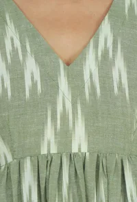 Green Ikat Printed Balloon Sleeve Dress image 6