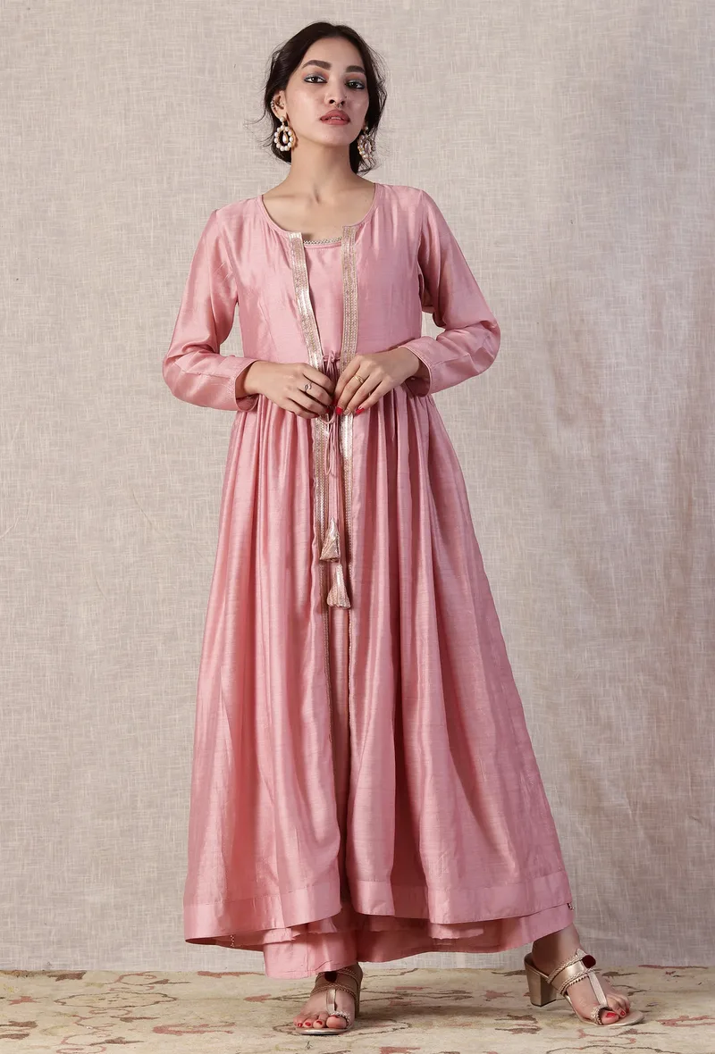 Lemonade Pink Chanderi Gota Lace Detailed Overlay