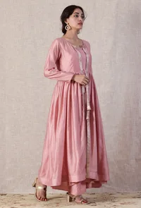 Lemonade Pink Chanderi Gota Lace Detailed Overlay image 2