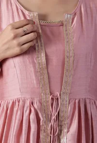 Lemonade Pink Chanderi Gota Lace Detailed Overlay image 5