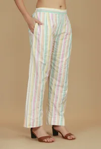 Multicolor Striped Cotton Viscose Pants image 2
