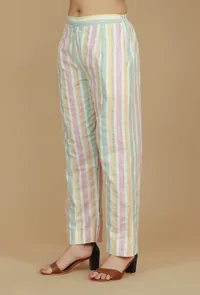 Multicolor Striped Cotton Viscose Pants image 3