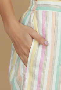 Multicolor Striped Cotton Viscose Pants image 5