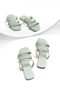 Mint Green Three Strap Cruelty Free Leather Flats image 1