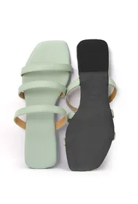 Mint Green Three Strap Cruelty Free Leather Flats image 4