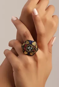 Laq Fashionable Light Weight Polygon Shaped Multi Color Ring image 1