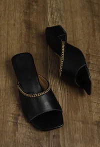 Bella Black Cold Chain Cruelty-Free Leather Heels image 2