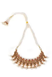 Mohra Temple Heritage Kemp Necklace Set with Pearls image 2
