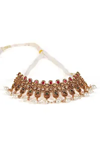 Mohra Temple Heritage Kemp Necklace Set with Pearls image 3
