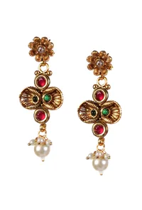 Mohra Temple Heritage Kemp Necklace Set with Pearls image 5