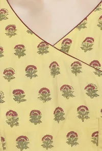 Yellow Long Gathered Hand-Block Printed Cotton Kurta image 6
