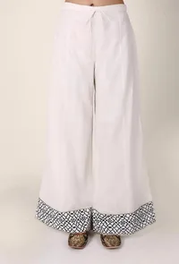 Dark Green Handblocked Gota Work Cotton Palazzo image 1