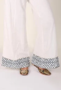 Dark Green Handblocked Gota Work Cotton Palazzo image 4