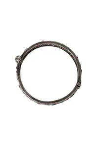 Oxidized Silver Bangle Set With Green & Red Stones image 5
