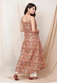 Red Block Printed Kalamkari Cotton Slip Kurta image 4