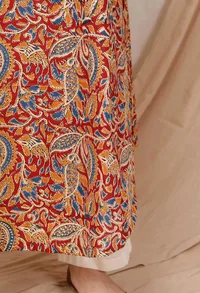 Red Block Printed Kalamkari Cotton Slip Kurta image 5