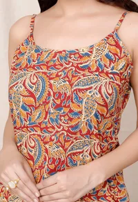Red Block Printed Kalamkari Cotton Slip Kurta image 6