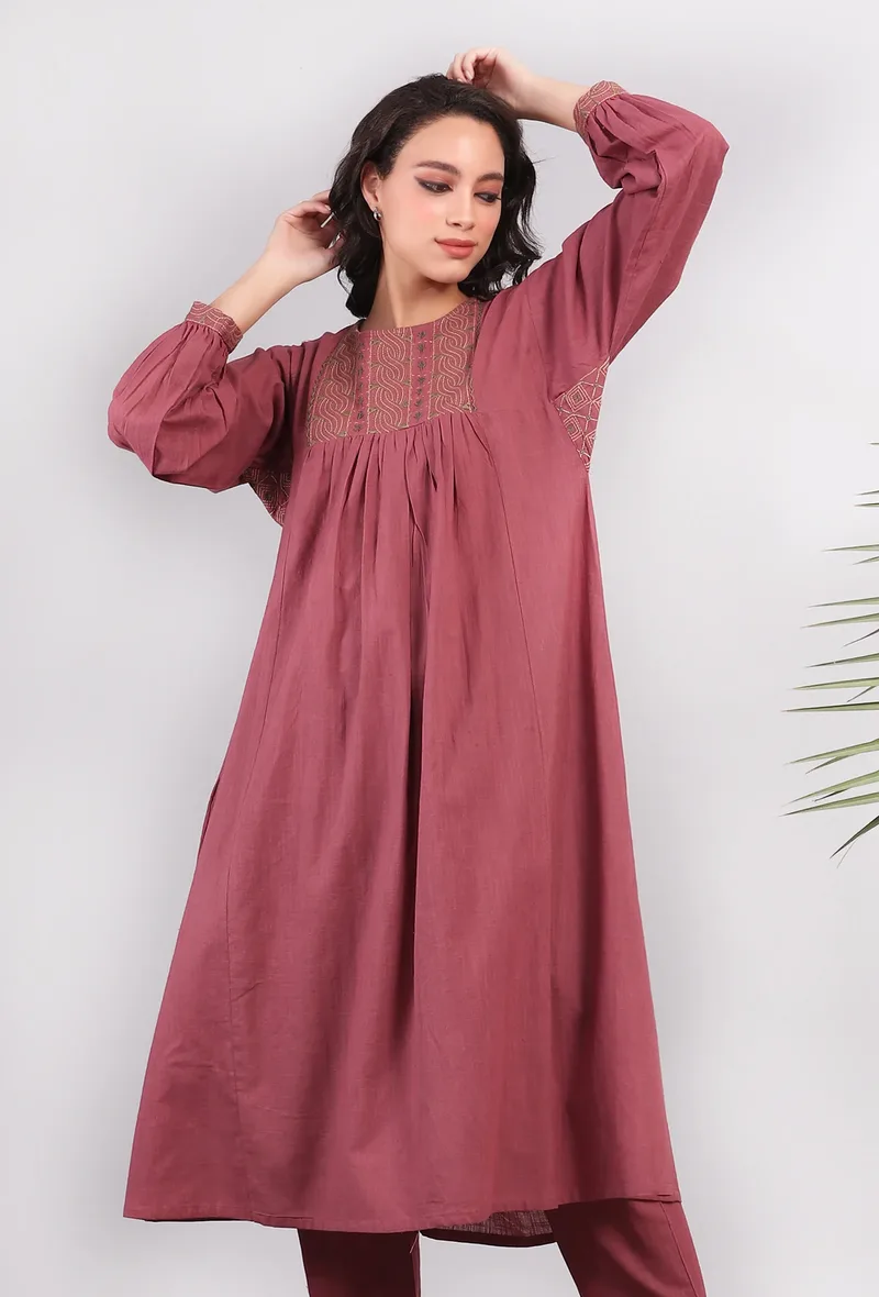 Plum Kantha Cotton Kurta