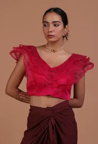 Dark Pink Color Organza Plain Blouse image 1