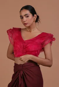 Dark Pink Color Organza Plain Blouse image 2