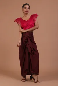 Dark Pink Color Organza Plain Blouse image 3