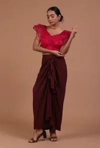 Dark Pink Color Organza Plain Blouse image 4