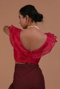 Dark Pink Color Organza Plain Blouse image 6