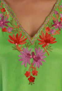 Aari Embroidered Satin Green Kashmiri Kaftan- Free Size image 5
