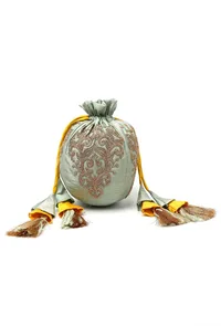 Sea Green Dupion Silk Potli with Yellow Strings image 2