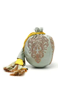 Sea Green Dupion Silk Potli with Yellow Strings image 3