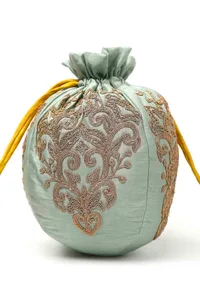 Sea Green Dupion Silk Potli with Yellow Strings image 4