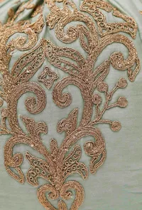 Sea Green Dupion Silk Potli with Yellow Strings image 5