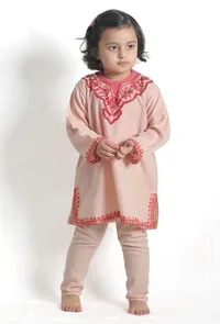 Peach Pink Pure Woollen Phiran set image 2