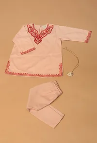 Peach Pink Pure Woollen Phiran set image 4