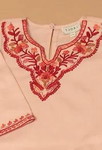 Peach Pink Pure Woollen Phiran set image 5